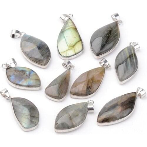 10pc Mixed Shape Natural Labradorite Stone Pendants Charms Irregular For DIY Jewelry Accessories Making Necklaces Hole:4x6mm F60