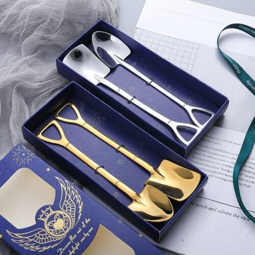 2pc/set Creative Stainless Steel Coffee Spoon Retro Shovel Spoon for Ice Cream Fashion Tea-spoon Tableware Bar Exquisite Cutlery