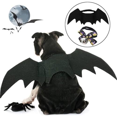 2019 New Halloween Pet Dog Costumes Bat Wings Vampire Black Cute Fancy Dress Up Halloween Pet Dog Cat Costume with Pet Bowtie