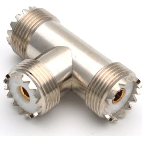 3-way UHF Female PL259 To 2 UHF Female SO239 T Shape RF Coaxial Adapter Connectors