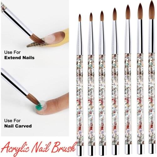 7 Sizes Acrylic Nail Art Brush Powder Nylon Manicure Tool Acrylic Women Nails Painting Pen Round With Liquid Glitter Handle