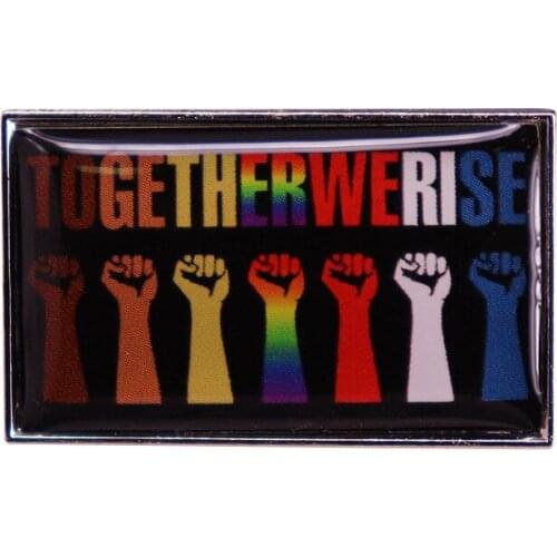 "Lets Stand Up Together" Rainbow Letter Brooch Gay LGBT Pansexual Badge