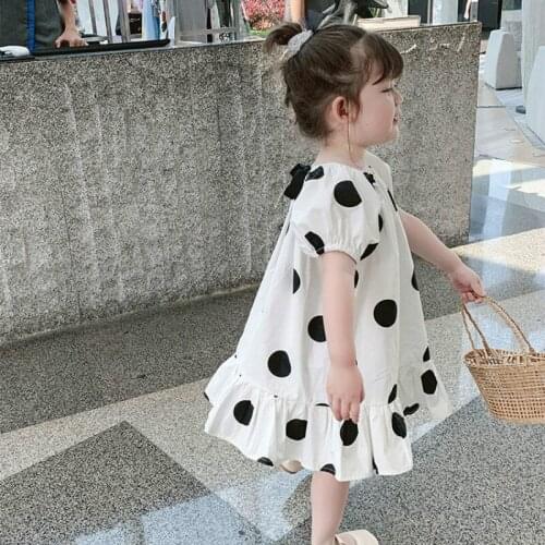 2021 Summer New Arrival Girls Fashion Dot Dress Kids Cotton Back Bow Dresses Kids Dresses for Girls