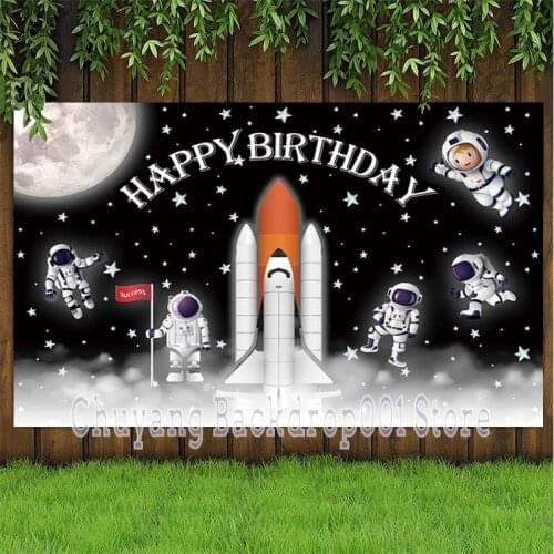 Space Astronaut Photography Backdrop Boys Birthday Party Space Shuttle Lunar Surface Background Photo Studio Prop