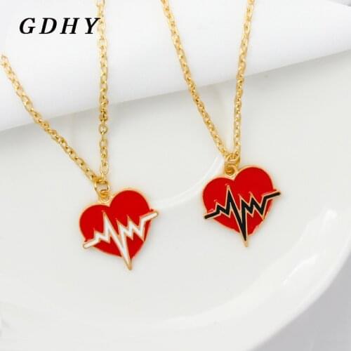 GDHY Fashion Red Heart-shaped Pendant Necklaces Red Heart Heartbeat For Women Clavicle Chain Jewelry Romantic Valentines Gifts
