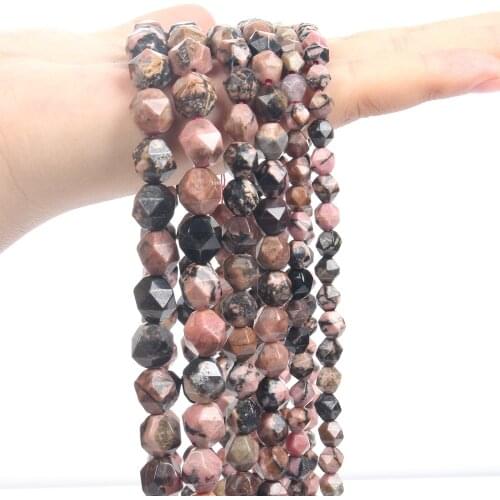 Faceted Black Red Line Veins Natural Stone Beads Loose Spacer Beads For Jewelry Making Bracelets Necklace Accessories 6/8/10MM