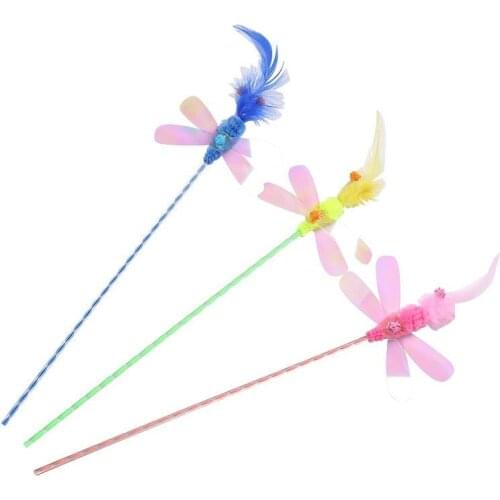 Cat Toys Cat Wand Pet Supplies Feather Dragonfly Sequins Cat Toy Wand Cat Teaser Wand Toys for Cats Kitten