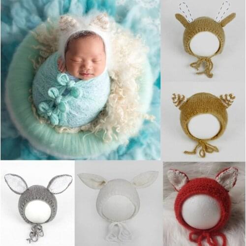 KLV Baby Cartoon Mohair Woven Hat Newborn Photography Props Knitted Crochet Beanie Cap Baby Bonnet Infants Photo Shooting Hat