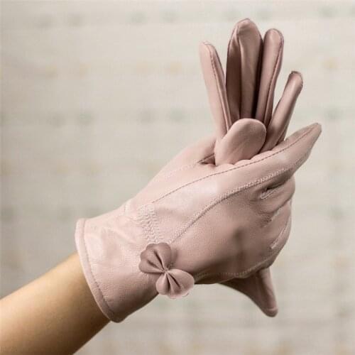 Leather Gloves Womens Warm Bow Cute Car and Suede Gloves Lady Winter Gloves Women Satin Gloves Pink Gloves Gloves Women