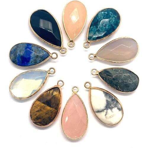 Natural Stone Pendant Drop-shaped Pink Crystal Opal Tiger Eye Necklace Pendant DIY Handmade Bracelet Earrings Making Accessories