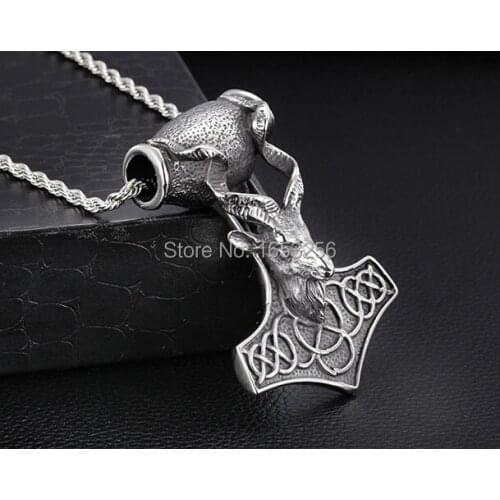 Gothic Large Heavy 54*78mm Biker Stainless Steel Mens punk sheep head Thors Hammer Mjolnir Casting pendant No Chain
