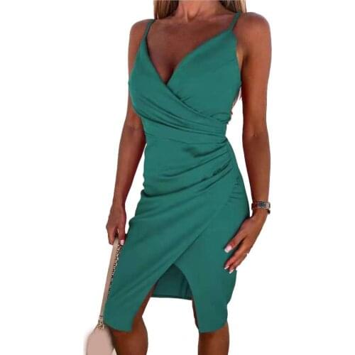 Summer Women Dress Beach Sexy Hem Slit Sleeveless Breathable Plus Size Party Summer 2021 New Fashion Women Spaghetti Strap Dress