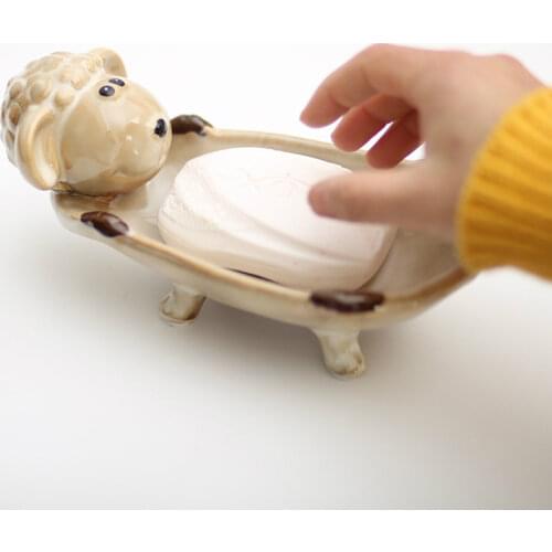 Cute cartoon bathroom ceramic soap holder multi-functional home small change storage plate creative animal tabletop fruit tray