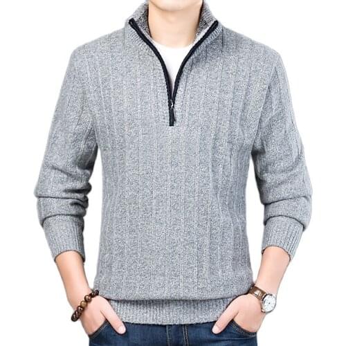 Man Slim Stand Collar Knitted Pullovers Male Coats Half Zip Sweater New Winter Mens Sweater Casual Pullover Mens Warm Sweaters