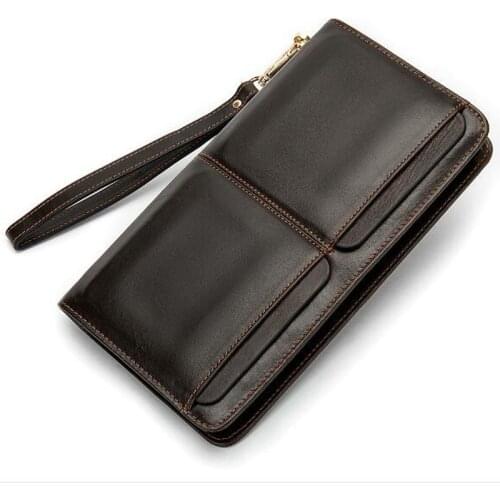 New Mens Wallets Genuine Leather Wallet Long Slim Phone Wallet Purse Card Holder Coin Purse Men Clutch Bag Male Wallets