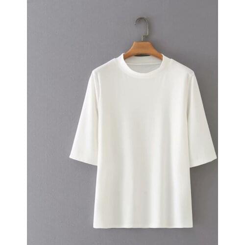 Three quarter sleeve Solid color women cotton blouse 2021 new plus size casual ladies spring autumn shirts female tops