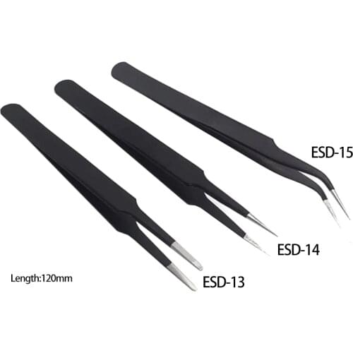 ESD-13 ESD-14 ESD-15 Anti-static Curved Straight Tip Forceps Precision Soldering Tweezers Set Electronic ESD Tweezers Tool