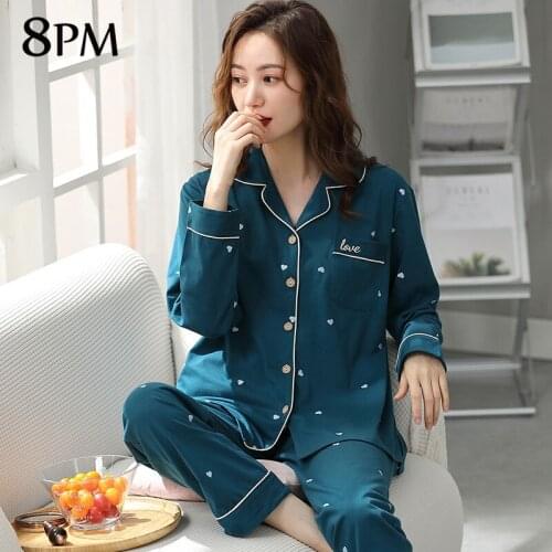 Spring Women Cotton Pajamas Suit Soft Comfort Button Up Pjs Basic Black Long-sleeve Top And Pants Home Wear Sets ouc767
