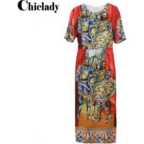 CHICLADY pencil midi dress women o-neck half sleeve vintage retro England syle designer baroque pattern printed party causal y2k