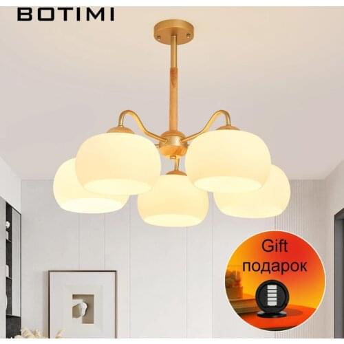 BOTIMI 220V 110V Ceiling Chandelier For Living Room Modern White Round Lustre Wooden Bedroom Lights Surface Mounted Indoor Lamps