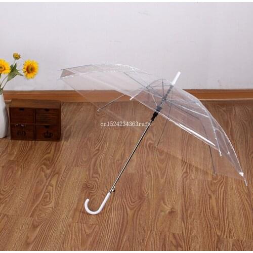 50pcs Transparent Umbrella Long-handle Semi-automatic Female Umbrellas Rain Ultra Light Women Kids Parasol Rain Umbrella