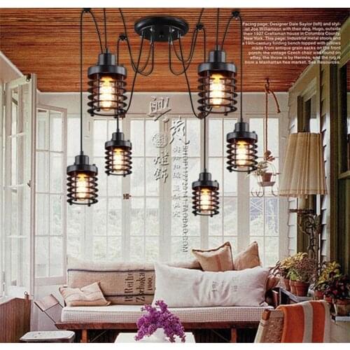 Retro industry Vintage industrial chandelier wind new creative restaurant bar cage conspersa iron lamp chandelier pulley ZX191