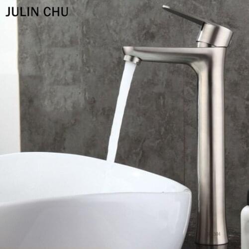 Bathroom Faucet 304 Stainless Steel Single Handle Hot and Cold Water Saving Tap Mixer Crane Lavatory Washbasin Basin Tall Faucet