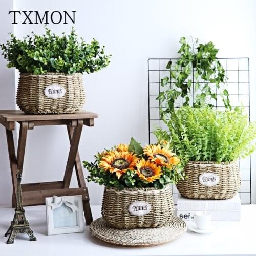 Straw Willow Wicker Straw Handicraft Creative Flowerpot Flower Arrangement Flower Basket Sunflower Planting Flower Set