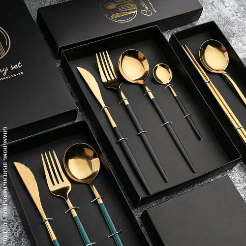 4PCS Dinnerware Set Gold/Silver Cutlery Set Stainless Steel Knife Fork Coffee Spoon Tableware Set Kitchen Supplies