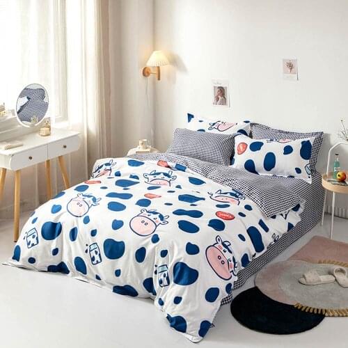 Svetanya Milk Cow Cartoon Microfiber Bedlinen Print Bedding Set Single Full Queen Size (Duver Cover +flat Sheet+Pillowcase)