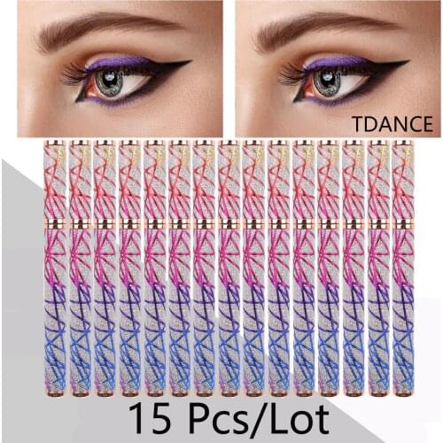 TDANCE 15Pcs/Lot 2 in 1 Waterproof Long Lasting Eye Pencil Wholesale Eyelash Glue Eyeliner Pen Liquid Lash Glue Pen Adhesive