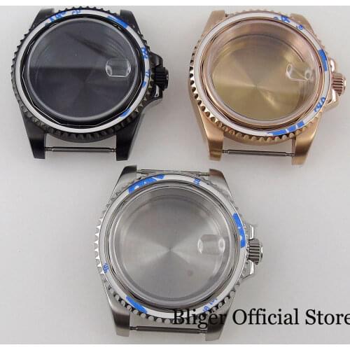 BLIGER New 100M Waterproof SUB 40mm Watch Case 120 Clicks Sapphire Crystal fit NH35A NH36A Screwdown Crown No Insert