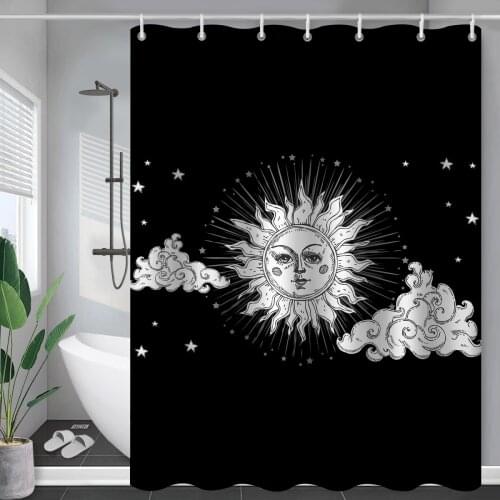 Bohemian style black sun and moon constellation psychedelic divination shower curtain bathroom renovation home decoration