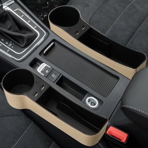 Dual USB Charger Seat Gap Slit Box Leather Car Seat Gap Storage Box Car Organizer Phone Bottle Cups Holder Box Car Accessories