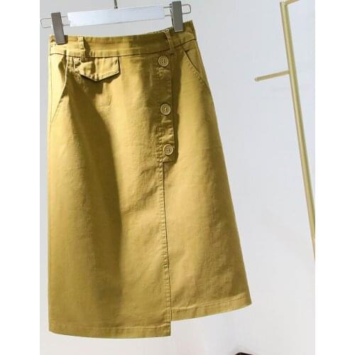 2020 Summer Spring Womens High Waist Stretchy Black Ginger Denim Skirt , Women Clothes Casual Buttons Jeans Skirts for Woman