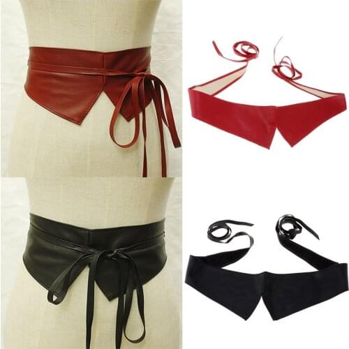 Womens Soft PU Leather Self Tie Wrap Around Obi Waist Band Cinch Boho Belt
