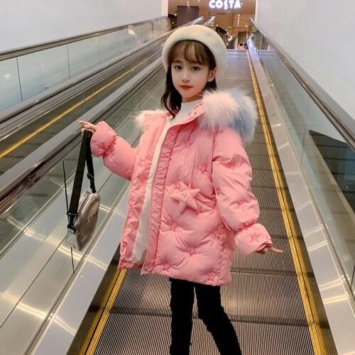 Girls Jacket 2021 Winter Kids Padded Warm Hooded Coat 5-12 Years Children Outerwear Long Casual Snowsuit TZ947