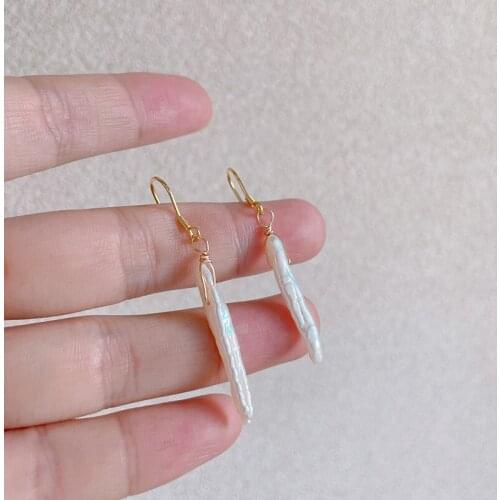 Morivovog 925 Sterling Silver Baroque Pearl Long Drop Earrings for Women Handmade Irregular Toothpick Earrings Simple Jewelry