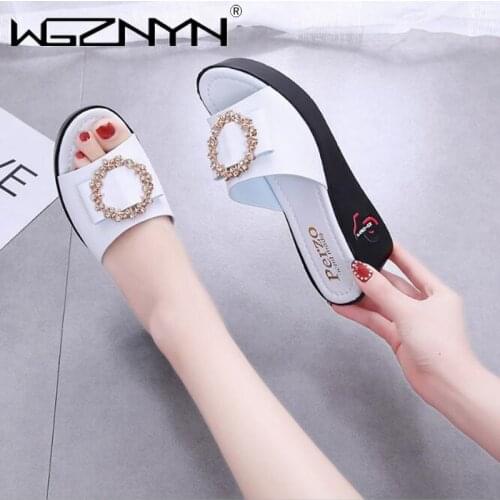WGZNYN Platform High Heel Women Fashion Crystal Fish Mouth Wedges Slippers Outdoor Shoes Ladies Elegant Shoes with Pump Slippers