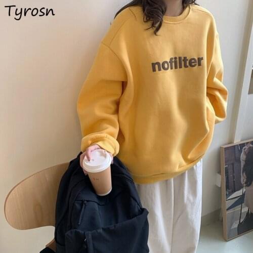 Hoodies Women O-neck Warm Thickening Letter Printed Simple Harajuku All-match Oversize Bf Style Leisure Ulzzang Couples Unisex