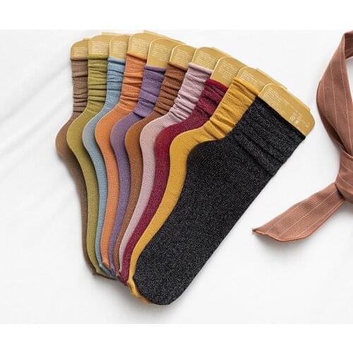 Gold and Silver Thread Solid Color Woman Socks Thin for Spring Summer Kawaii Socks Women Japanese Korean Calcetines Mujer 30801