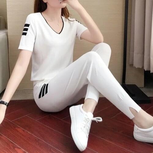 Summer Short Sleeve Casual Sweatsuit Women Street Big Size Jogging Tracksuit T-Shirt + Sweatpant 2 Piece Set Female Sportswear