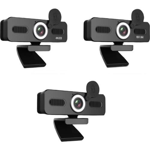 1080P/2K/4K Fill Light Webcam USB Free Drive Auto Focus Web W/ Mic＆Privacy Cover