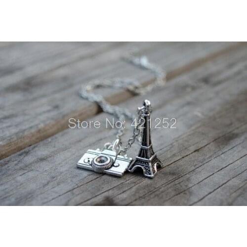 12pcs/lot Paris Inspired Charm Necklace Eiffel Tower Camera Travel Christmas Gift Ideas
