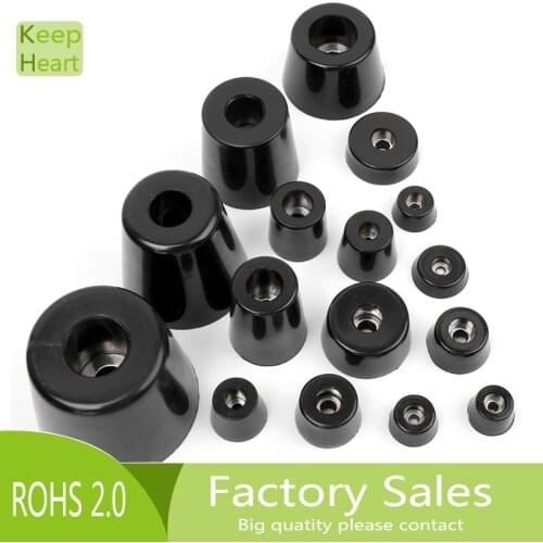 O/D 12mm To 50mm Black Rubber Machine Foot Pad Feet With Steel Washer Non-slip Furniture Table Conical