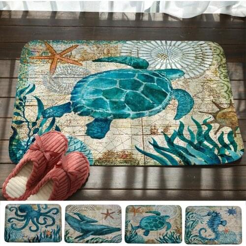 60*40cm Floor Mat Doormat Entrance Door Octopus Whale Turtle Seahorse Print Anti-slip Floor Mats Door Mat Bathroom Kitchen Mat