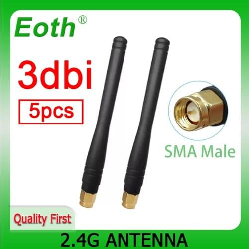 EOTH 5PCS 2.4G wifi Antenna 3dbi wifi SMA male connector 2.4GHZ antena Aerial antenne IOT wireless wi-fi router antennas antenas