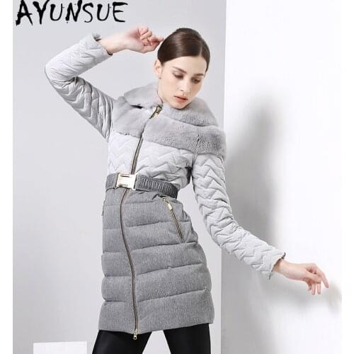AYUNSUE Luxury Natural Rex Rabbit Fur Collar Womens Winter Down Jacket Woman Parkas 2020 Long Thick Warm 90% Duck Down Coat 512