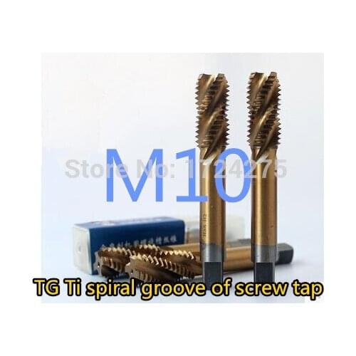 Free delivery 10PCS TG M10*1.5 yellow coated high speed steel machine taps spiral groove machine tap