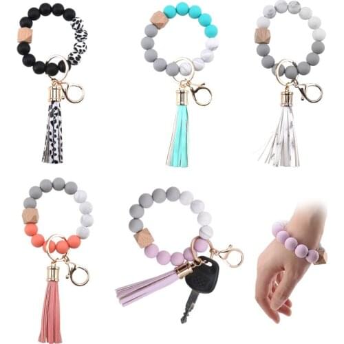 Bracelet Keychain Wristlet Silicone Bead Key Ring Bracelet Portable House Car Keys Ring Holder for Women & Girls